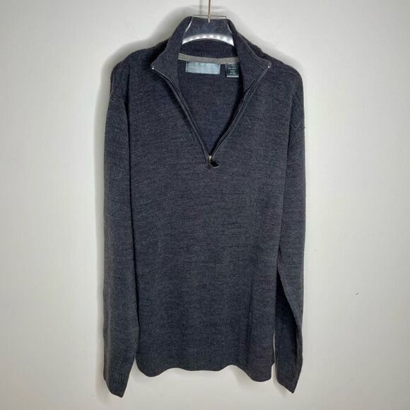 Oscar De La Renta Gray 1/4 Quarter Zip Sweater Knit Collar Charcoal Large L - Picture 5 of 5
